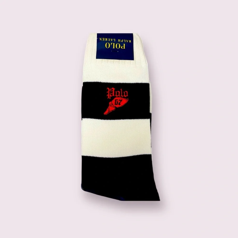 POLO 67 Ralph Lauren Socks Men 10-13 White Navy Logo Loafer Classic Preppy